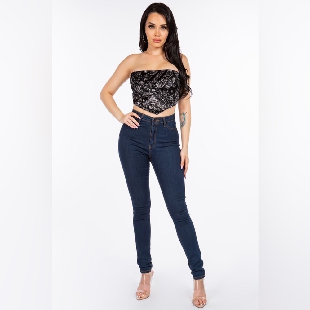 Bear Dance Bohemian Bandana Printed Velvet Crop Top